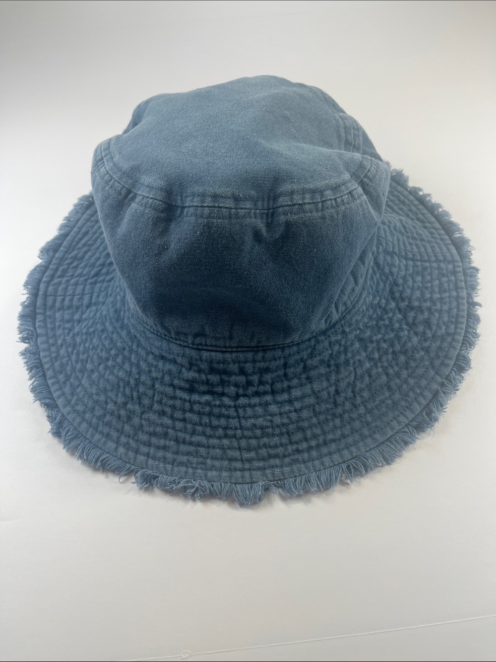 Anthropologie Frayed Brim Bucket Hat in Dusty Blue Adjustable Sizing.